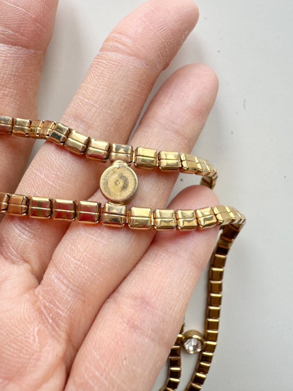 Vintage Gold Tone Block Chain Crystal Link Belt, One Size - Picture 8 of 8